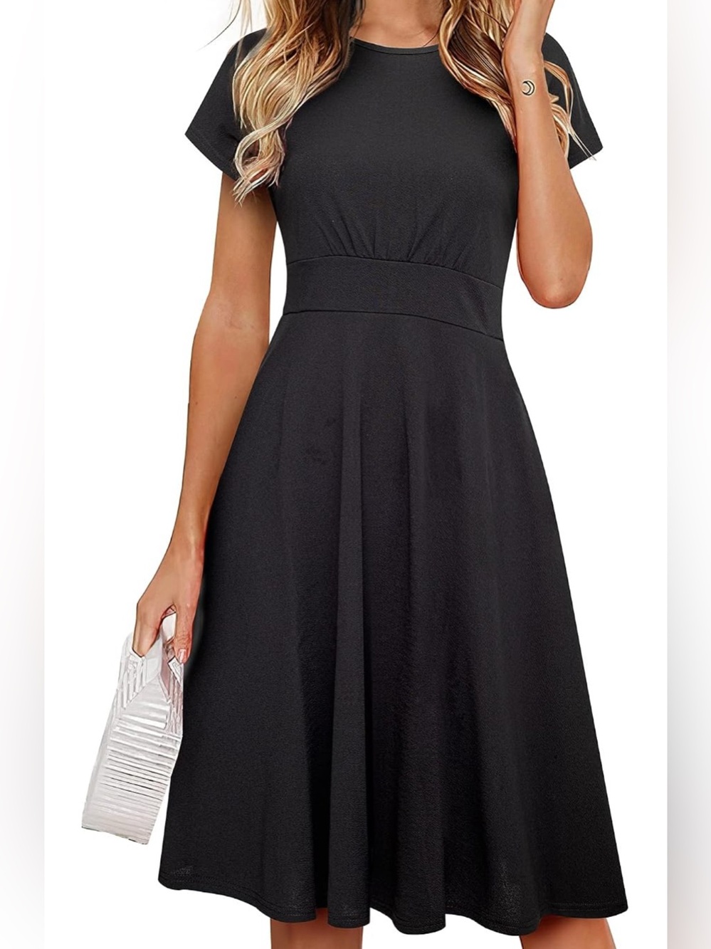 Elegant Black Midi Fit-and-Flare Dress